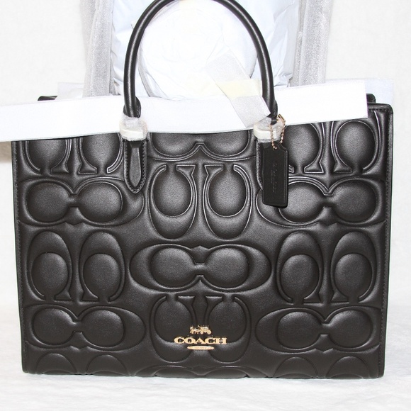 Coach Handbags - NWT COACH LARGE Black Maggie Tote Bag In Signature Leather Purse